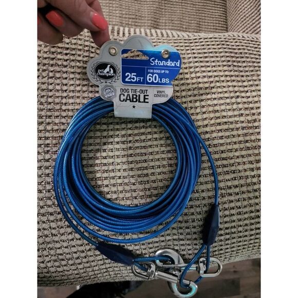 Pet Champion Dogs Tie Out Cable 25 ft. NEW - Medium up to 60 Pounds Vinyl cover - Picture 3 of 7